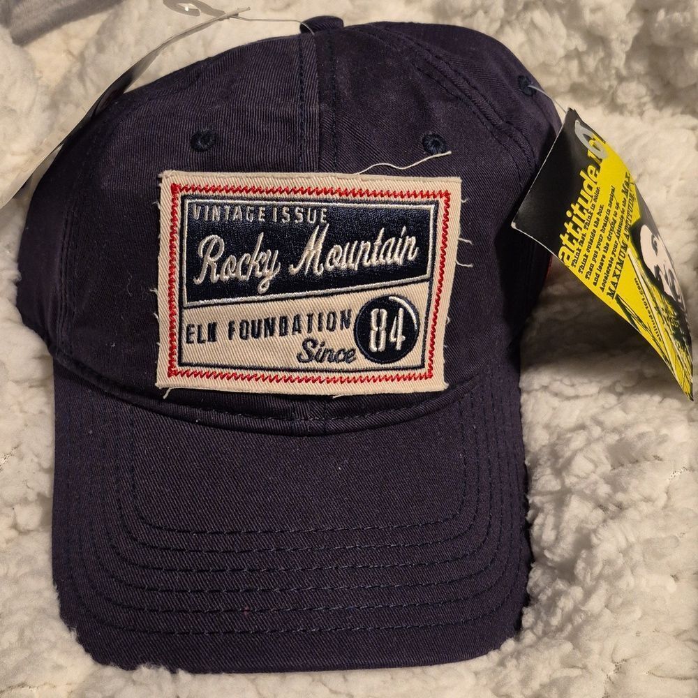 Rocky Mountain Elk Foundation Navy Postcard Style Velcroback Hat - New
